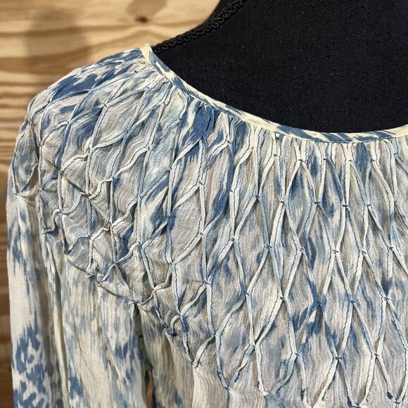 Sundance Silk Chiffon Smocked Semi-Sheer Top Blouse Geometric Ombré Size S Boho - Picture 5 of 12